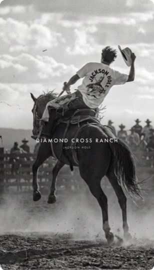 AI campaign for Diamond Cross Ranch — monochrome rodeo rider